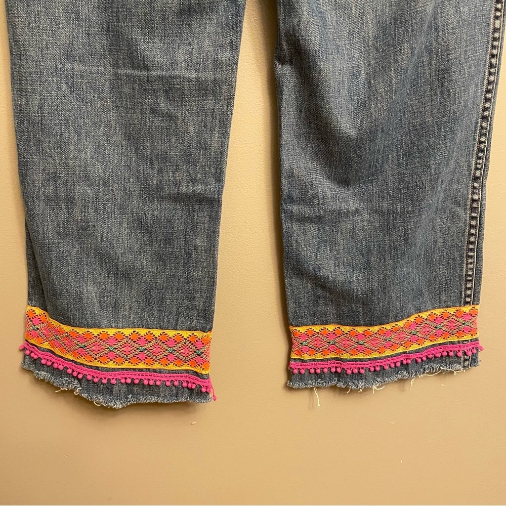J. Crew Mid-Blue Cropped Jeans with Colorful Embroidered Hem - Picture 6 of 16